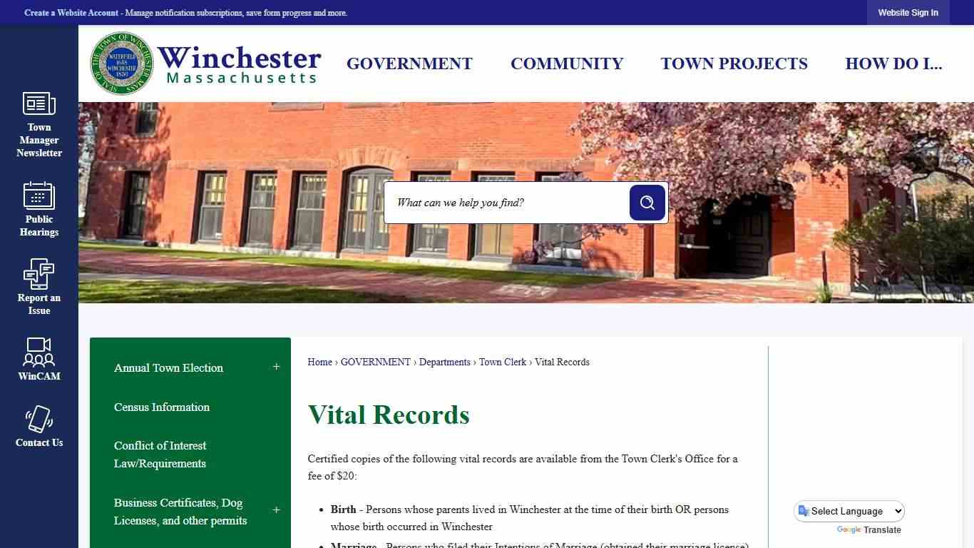 Vital Records | Winchester, MA - Official Website