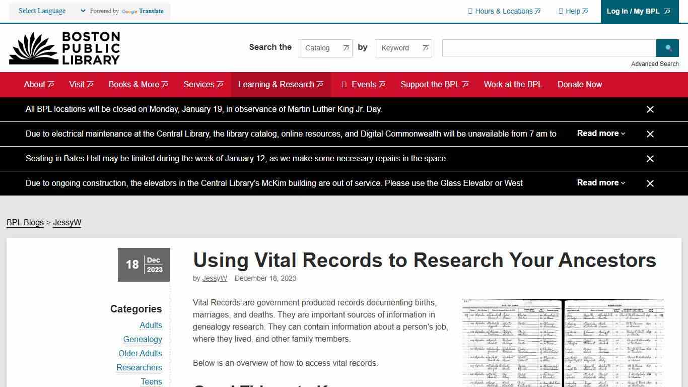 Using Vital Records to Research Your Ancestors | Boston Public Library